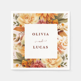 オレンエレガントジフラワーフレーム結婚式パーティー スタンダードカクテルナプキン