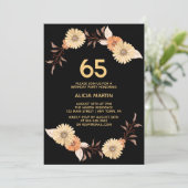 オレンエレガントジフラワー金ゴールドブラック誕生日 招待状 (スタンド正面)