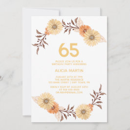 オレンエレガントジフラワー金ゴールドホワイト誕生日 招待状
