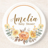 オレンエレガントジフローラベビーシャワーサンドストーンカースト コースター (正面)