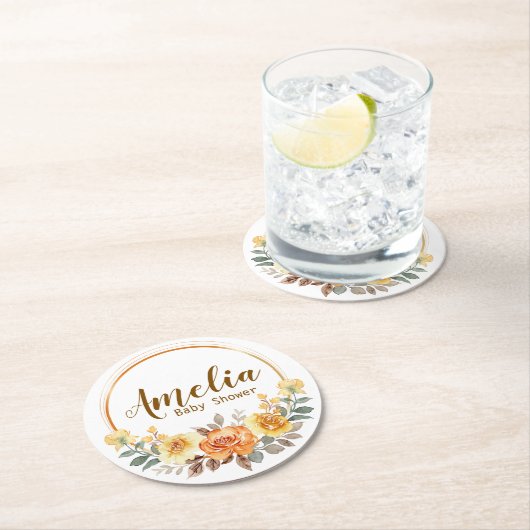 オレンエレガントジフローラ赤ちゃんシャワー ラウンドペーパーコースター (インサイチュ)