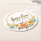 オレンエレガントジフローラ赤ちゃんシャワー ラウンドペーパーコースター (アングル)