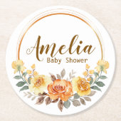 オレンエレガントジフローラ赤ちゃんシャワー ラウンドペーパーコースター (正面)