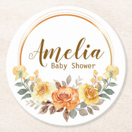 オレンエレガントジフローラ赤ちゃんシャワー ラウンドペーパーコースター