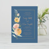 オレンエレガントジモダン・ブルー・ウォーター・カラー・フローラ 招待状 (スタンド正面)