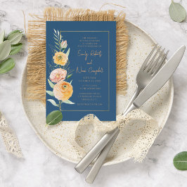 オレンエレガントジモダン・ブルー・ウォーター・カラー・フローラ 招待状