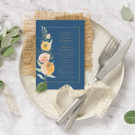 オレンエレガントジモダン・ブルー・ウォーター・カラー・フローラ 招待状