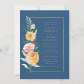 オレンエレガントジモダン・ブルー・ウォーター・カラー・フローラ 招待状 (正面)