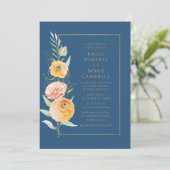 オレンエレガントジモダン・ブルー・ウォーター・カラー・フローラ 招待状 (スタンド正面)