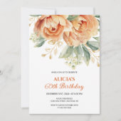 オレンエレガントジュ牡丹金ゴールドリーフグリーン誕生日 招待状 (正面)