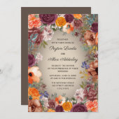 オレンエレガントジラストクリームフローラブラウン結婚ズ 招待状 (正面/裏面)