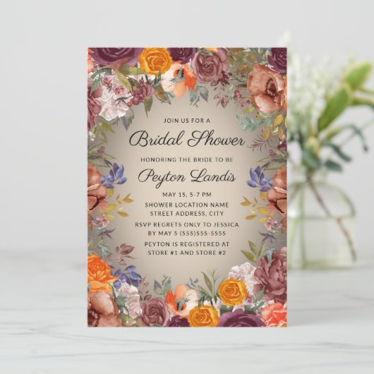 オレンエレガントジラストフローラブラウンブライダルシャワー 招待状 (スタンド正面)