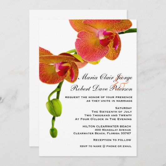 オレンエレガントジランズトロピカルビーチ結婚式 招待状 (正面/裏面)