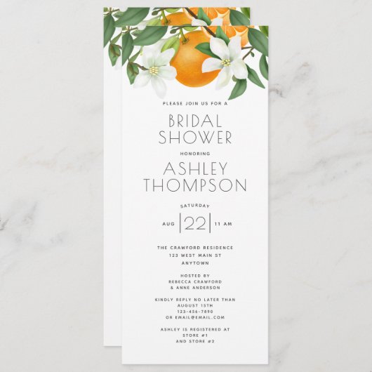 オレンエレガントジーブブロッサムリーフブライダルシャワー 招待状 (正面/裏面)