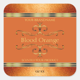 オレンエレガントジ金ゴールド製品ラベルのグリッター縁ど スクエアシール