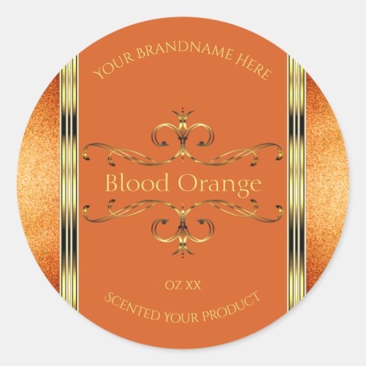 オレンエレガントジ金ゴールド製品ラベルのグリッター縁ど ラウンドシール (正面)