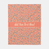 オレンエレガントジ、サンゴ、ティール(緑がかった色)ブルーフローラプリント フリースブランケット (正面)