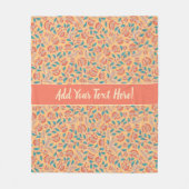 オレンエレガントジ、サンゴ、ティール(緑がかった色)ブルーフローラプリント フリースブランケット (正面)