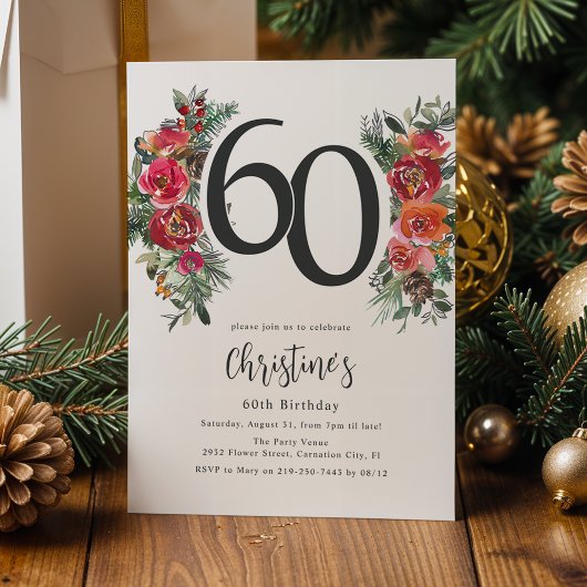 オレンエレガントジ&レッドフローラ60誕生日 招待状