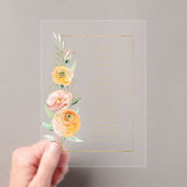 オレンエレガントモダンジ黄色の水カラーフローラ アクリル招待状 (インサイチュ (ポータブル))