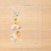 オレンエレガントモダンジ黄色の水カラーフローラ アクリル招待状 (正面)