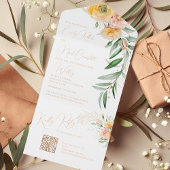 オレンエレガントモダンジ黄色の水カラーフローラ オールインワン招待状