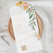 オレンエレガントモダンジ黄色の水カラーフローラ オールインワン招待状