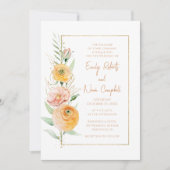 オレンエレガントモダンジ黄色の水カラーフローラ 招待状 (正面)