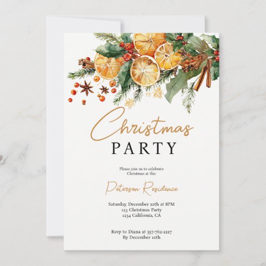 オレンエレガント素朴ジとパインのクリスマスパーティー 招待状 (正面)
