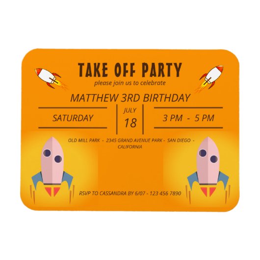 オレンカッコいいジ宇宙船テイクオフバースデーパーティーI マグネット (横)