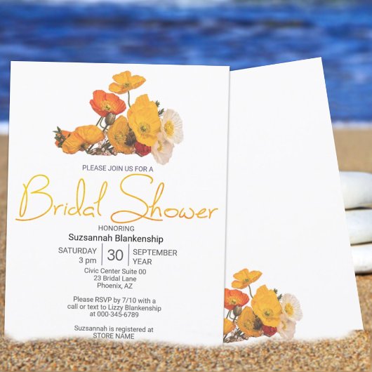 オレンカラフルジイエローホワイトポピーテンプレート 招待状