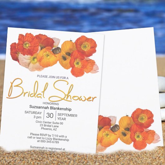 オレンカラフルジイエローホワイトポピーテンプレート 招待状