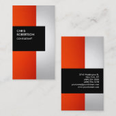 オレンカラフルジグレーブラックストライプビジネスカード 名刺 (正面/裏面)