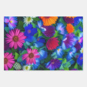 オレンカラフルジブルーと赤の花 ラッピングペーパーシート (正面3)