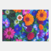 オレンカラフルジブルーと赤の花 ラッピングペーパーシート (正面)