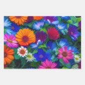 オレンカラフルジブルーと赤の花 ラッピングペーパーシート (正面3)