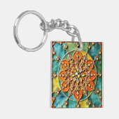 オレンカラフルジ、ブルー、イエローのアクリルキーチェーン キーホルダー (正面左)