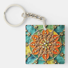 オレンカラフルジ、ブルー、イエローのアクリルキーチェーン キーホルダー