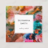 オレンカラフル鮮やかジ水カラー抽象芸術 スクエア名刺 (正面)