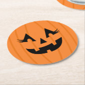 オレンガーリージハロウィーンのカボチャのちょうちんパンプキン顔ハロウィン ラウンドペーパーコースター (アングル)
