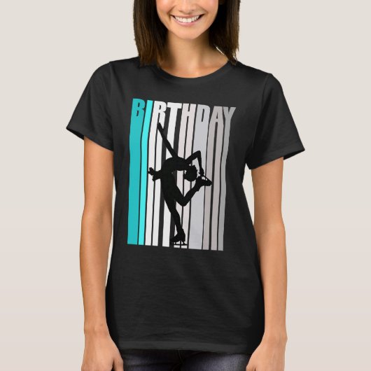オレンクールジレトロガールズアイススケートで滑る誕生日ハッピー Tシャツ (正面)