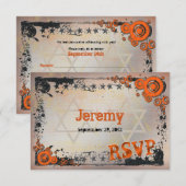 オレングランジジ、ブラック、グレーバー（ユダヤ教の）バル・ミツバーRSVPカード 出欠カード (正面/裏面)