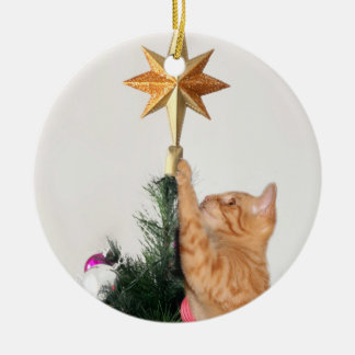 オレンジいけな虎猫クリスマス セラミックオーナメント