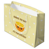 オレンジうれしいかわいいあなたの誕生日かわいい ラージペーパーバッグ (裏面アングル)