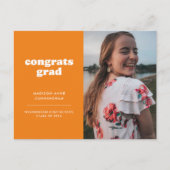 オレンジおめでとうズグラッドフォト卒業招待状 ポストカード (正面)