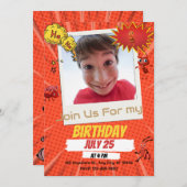 オレンジおもしろいと黒の誕生日の招待状。 シーズンカード (正面/裏面)