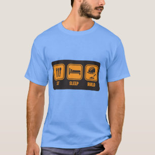 オレンジおもしろいなスローガンのTシャツの睡眠の造りを食べて下さい Tシャツ