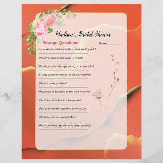 オレンジおもしろいブライダルシャワーアイスブレーカー💕 5ワードゲーム (裏面)