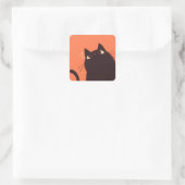 オレンジおもしろい色に黒猫が可愛い スクエアシール (バッグ)