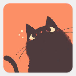 オレンジおもしろい色に黒猫が可愛い スクエアシール